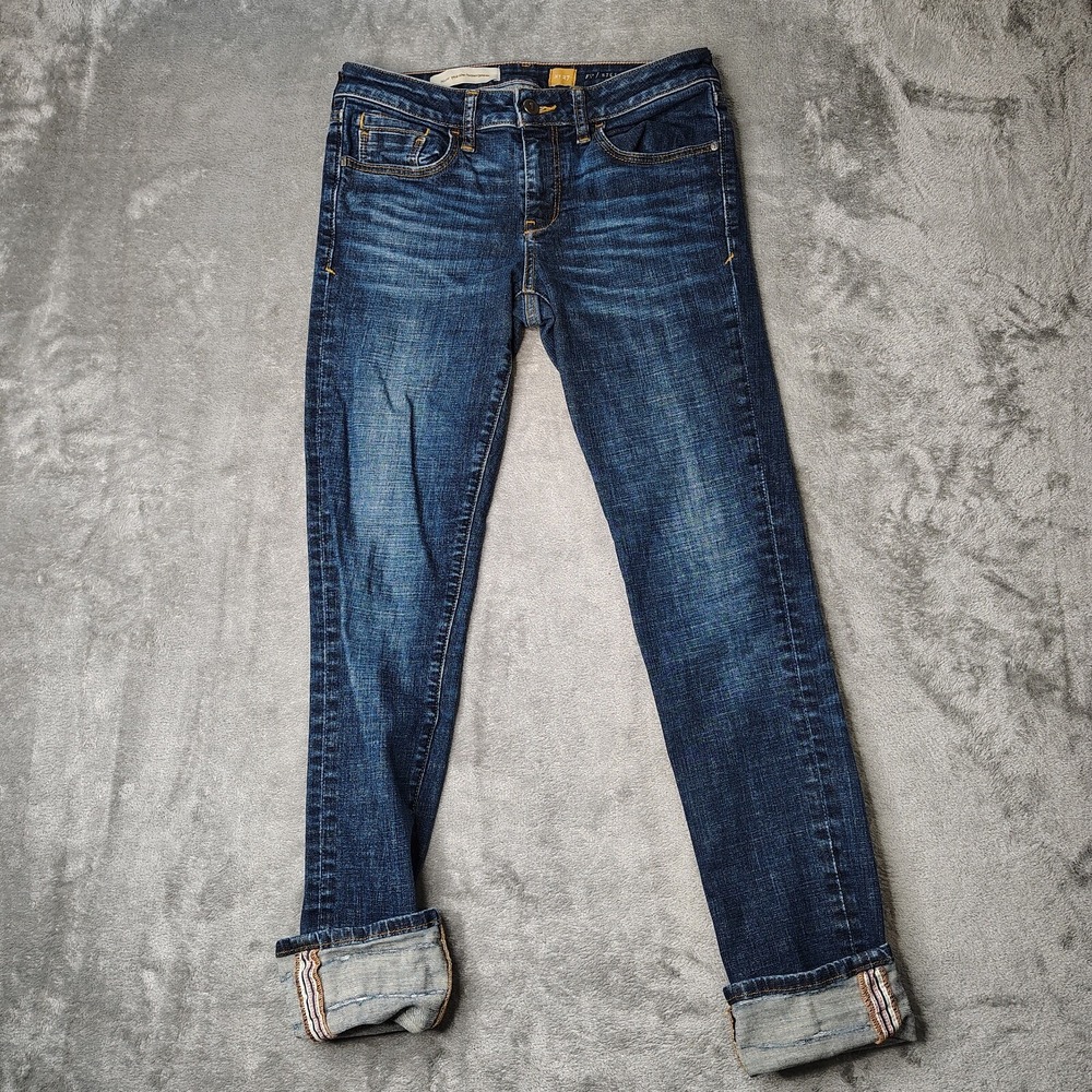 Pilcro and the Letterpress Jeans Womens 27 Blue Stet Fit Slit Ankle Selvedge